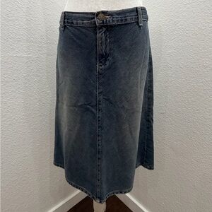 Women's Black Washed Denim Midi Skirt